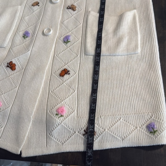 Vintage Knit Fashion Inc. Long Line Big Button Cardigan Floral Butterfly Size XL - Picture 11 of 11
